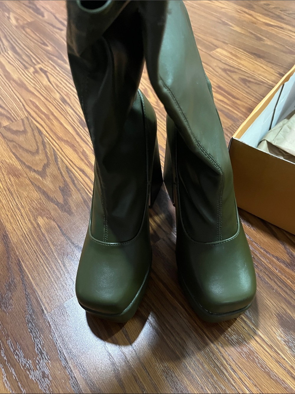 Chase + Chloe Olive Green Platform Block Heel Boots 7 - Picture 3 of 7